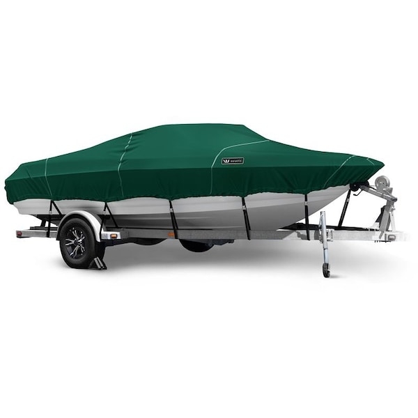 Eevelle Boat Cover FISH & SKI Walk Thru Windshield, Outboard Fits 16ft 6in L up to 96in W Green SFVNWT1696B-HTR - main